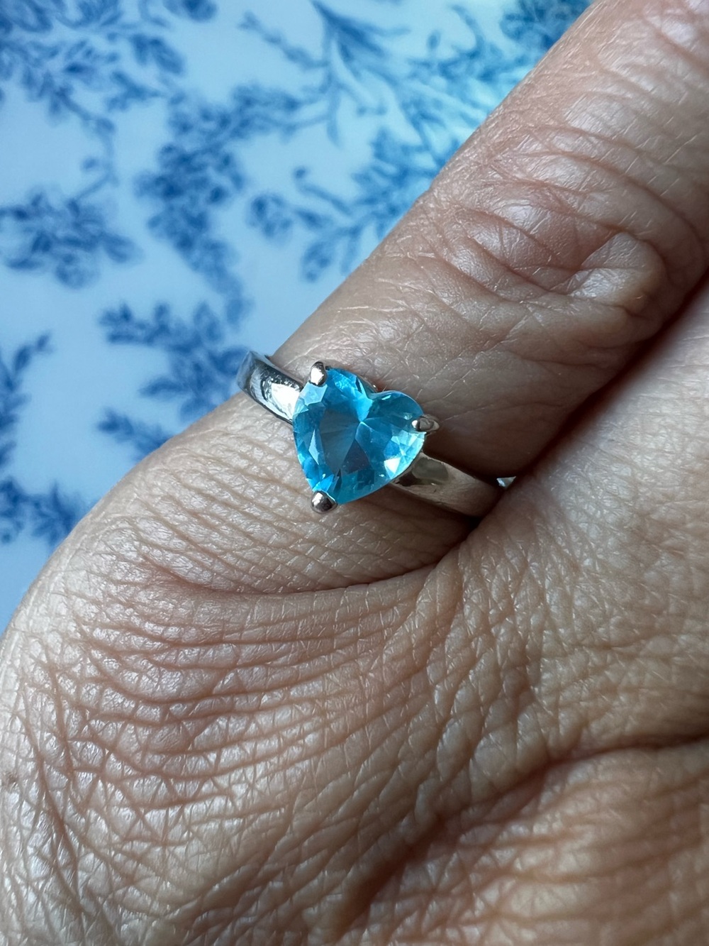 Blue Topaz Heart Gemstone Ring Silver Baguette Accent Size 6.75 #67530